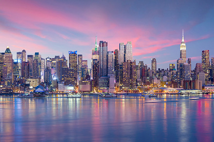 New york city at sunset featuring new, york, and skyline, an Architecture Photo by f11photo