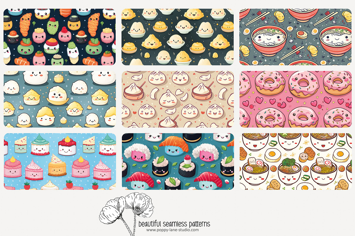 70 kawaii food seamless pattern, a Pattern Graphic by Poppy Lane Studio (Photo 2 of 10)