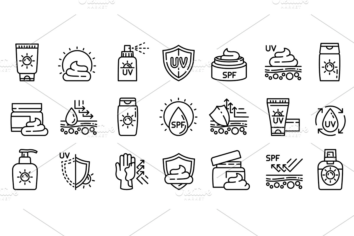 Cosmetic sun icons set, outline, an Object Illustration by Ylivdesign