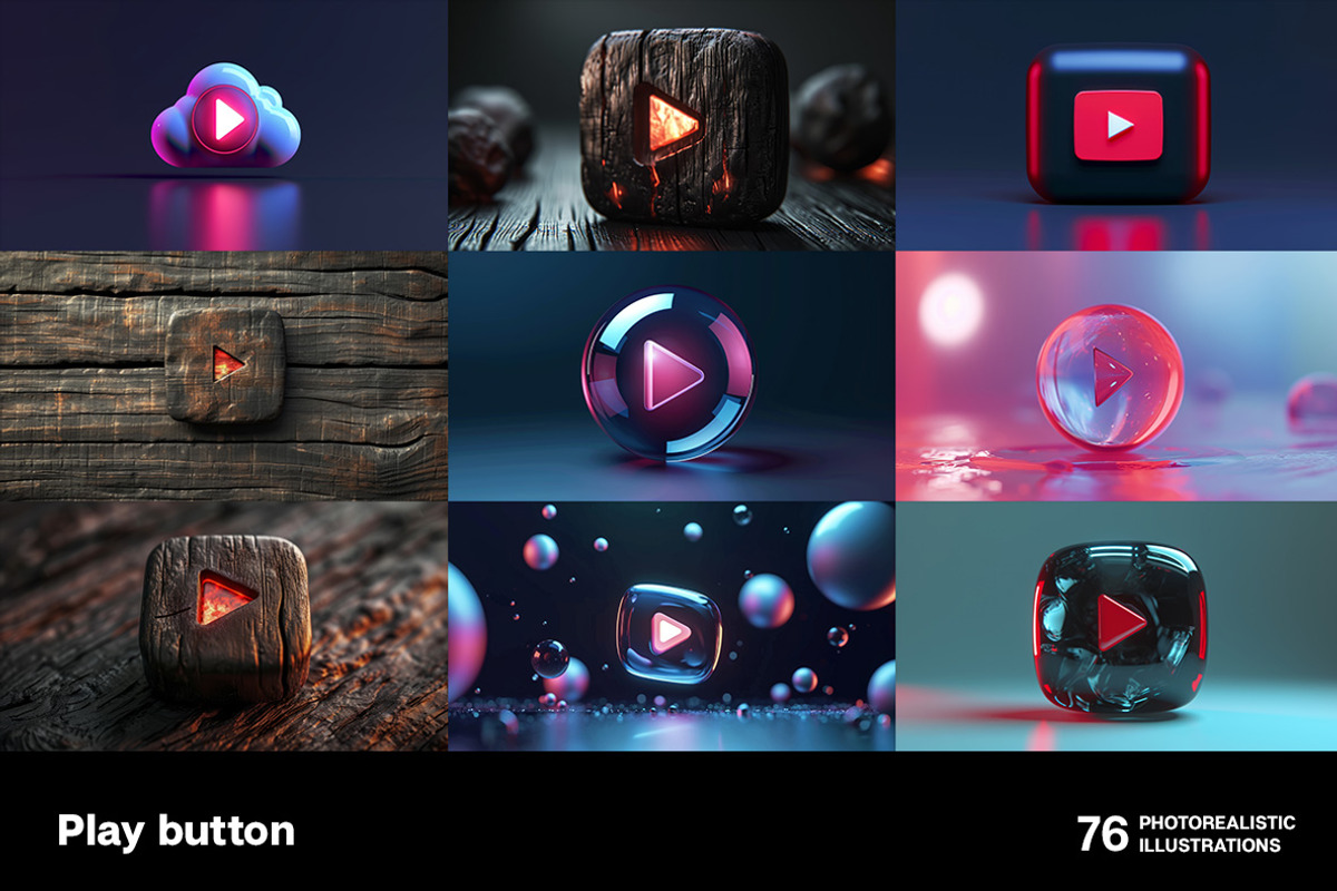 Play buttons. 76 images, a Background Graphic by Handmadefont (Photo 9 of 15)