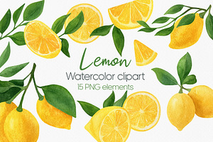 Lemon fruit watercolor clipart