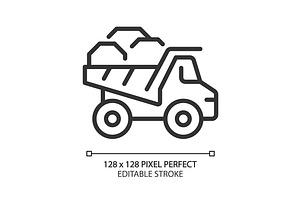 Dump truck pixel perfect linear icon, an Icon by IMG Visuals