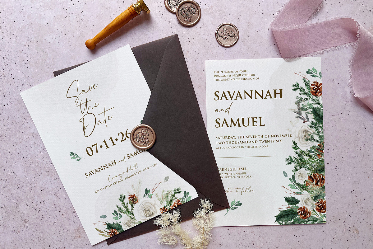 Pines and Roses Wedding Suite, an Invitation Template by BlueRobinDesignShop (Photo 2 of 5)