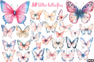 Blush and Blue Glitter Butterflies, an Illustration by DreamCafeArt