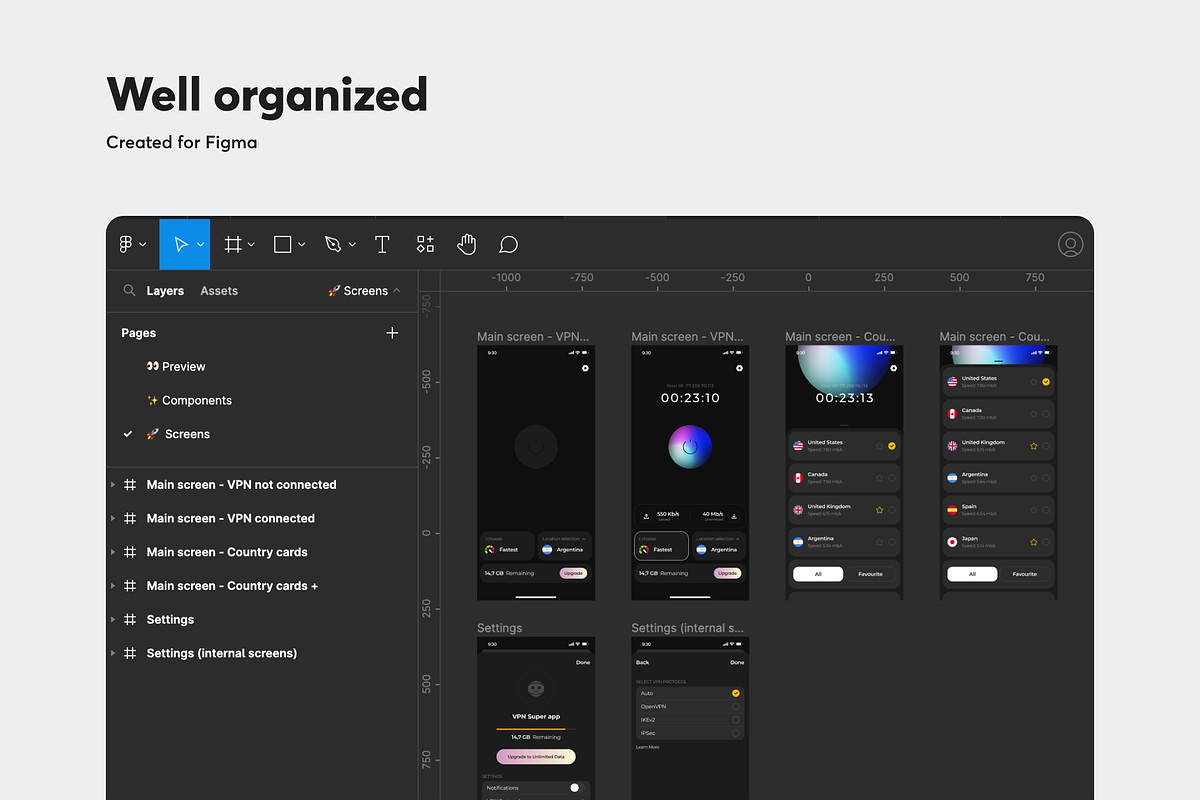 VPN App | Mobile App UI Kit, an UI Kit Template by yoframe (Photo 4 of 5)