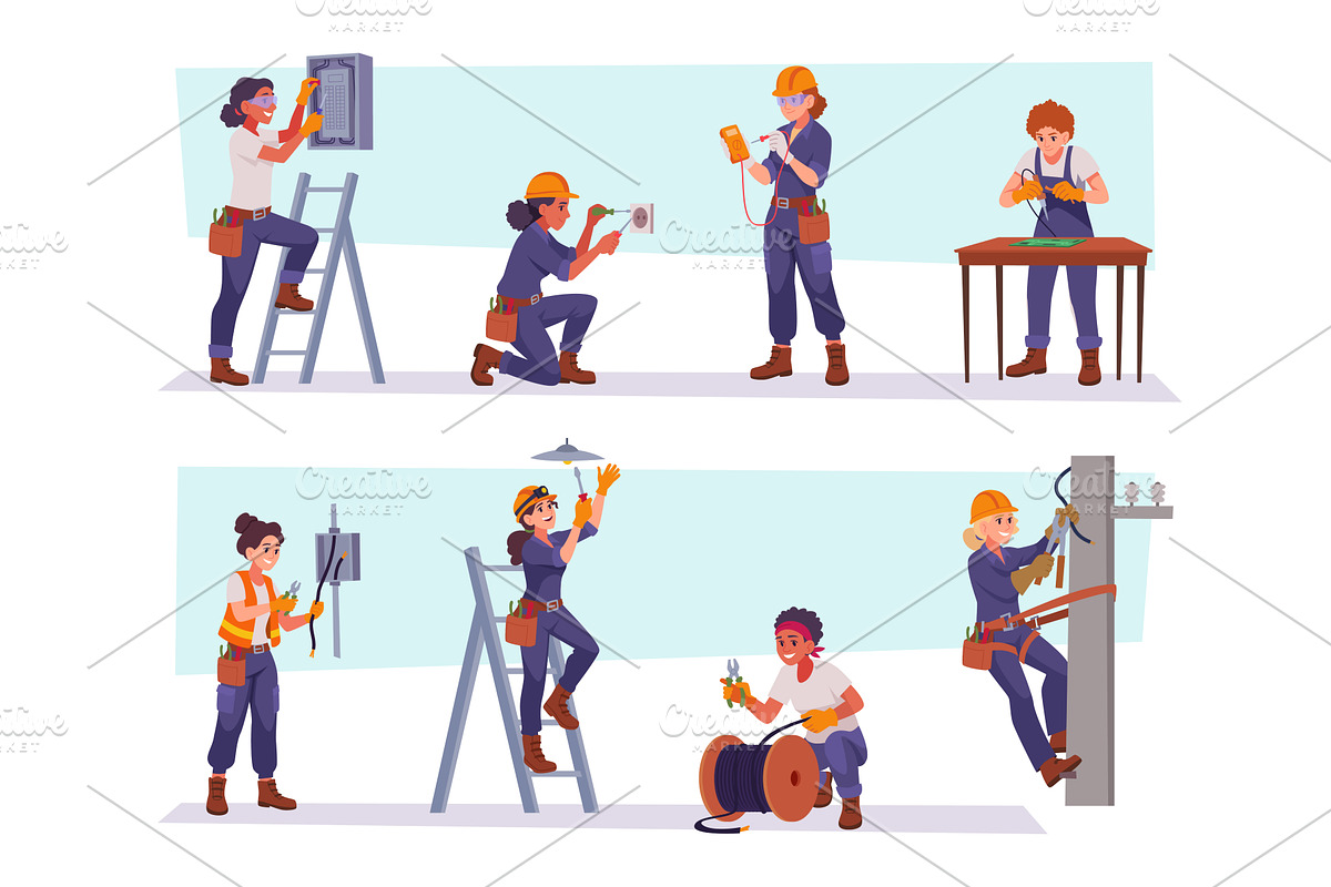 Electricians. Female profession, a Person Illustration by Onyx