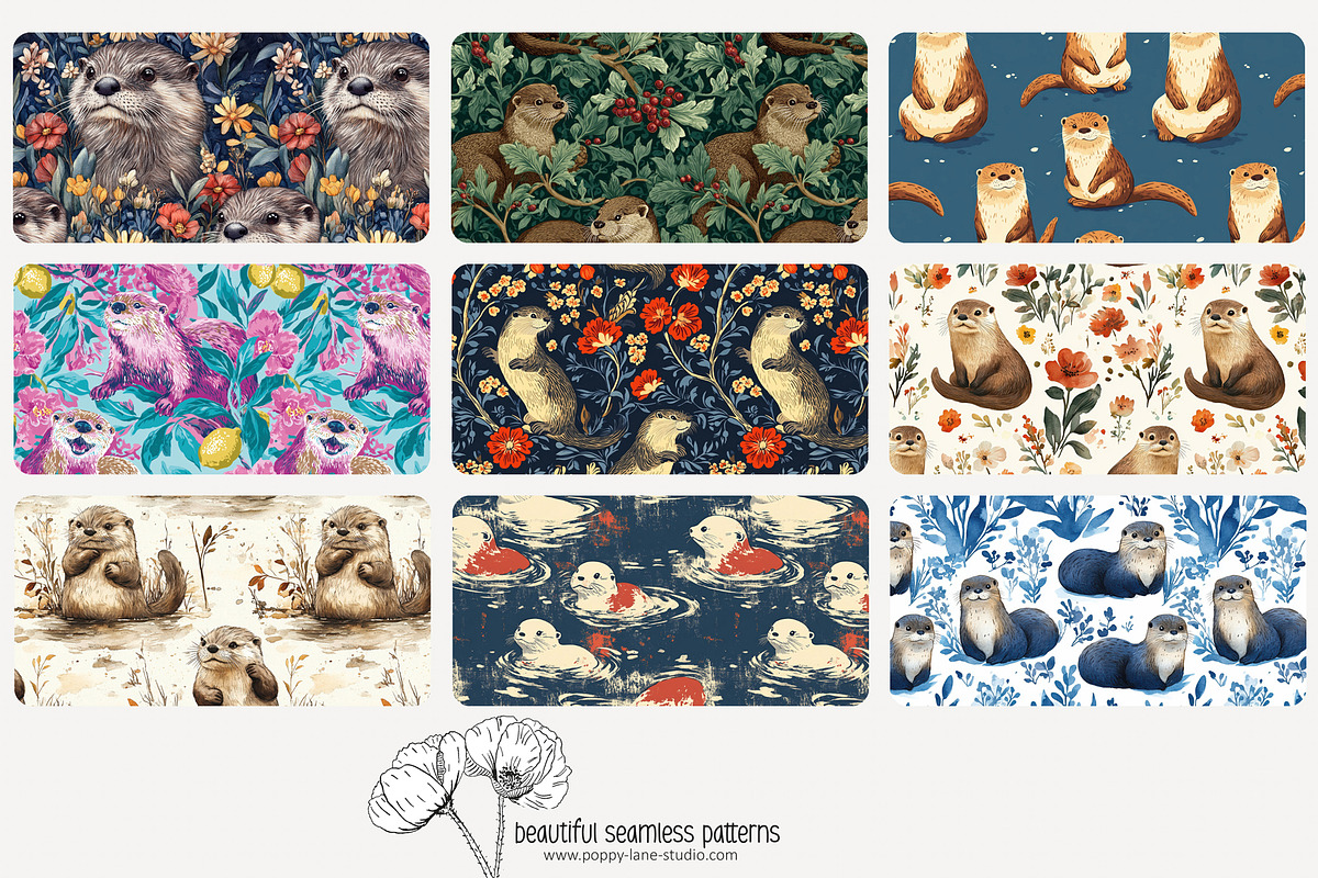 70 otter seamless pattern, a Pattern Graphic by Poppy Lane Studio
