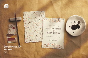 Rustic Watercolor Paper and Paint, a Product Mockup by Custom Scene