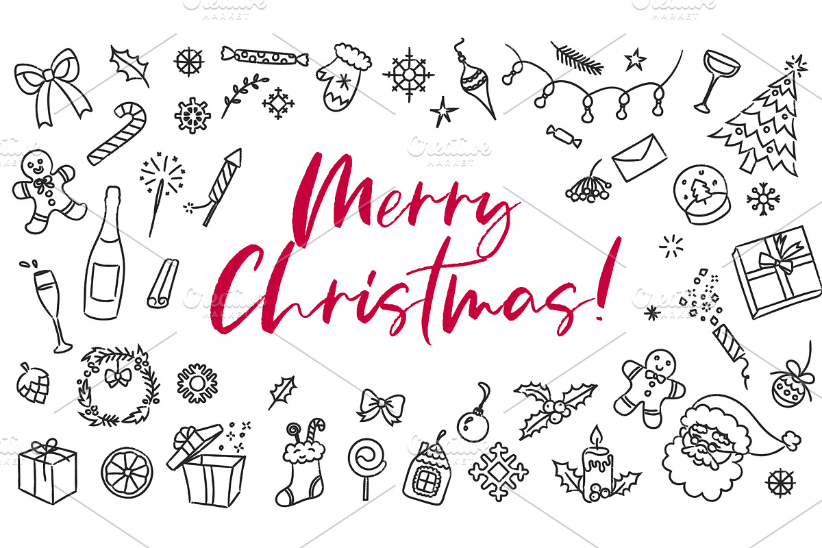 Christmas doodle frame. Hand drawn, an Object Illustration by winwin.art
