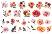 Dahlia flowers clipart, floral clip, a Decorative Illustration by ElenazlataArt (Thumbnail 2 of 5)