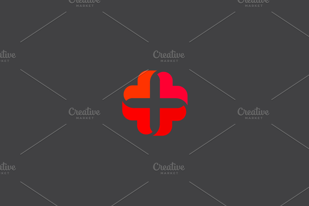 Abstract medical cross logo design. Creative plus heart vector logotype ...