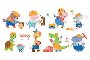 Cartoon animal builders. Cute, an Animal Illustration by Valerie Bodnar