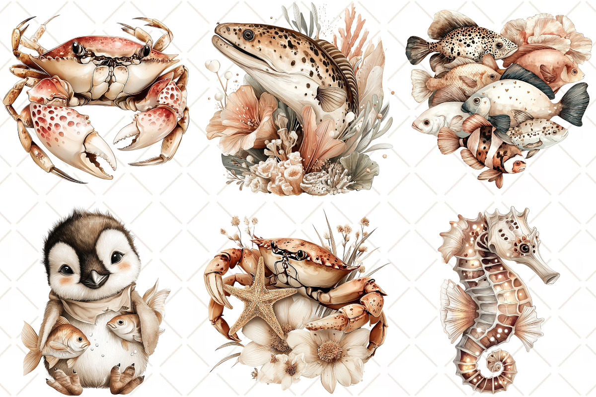 Watercolor Ocean Animals Clipart, an Illustration by Black Bird Studio (Photo 4 of 5)