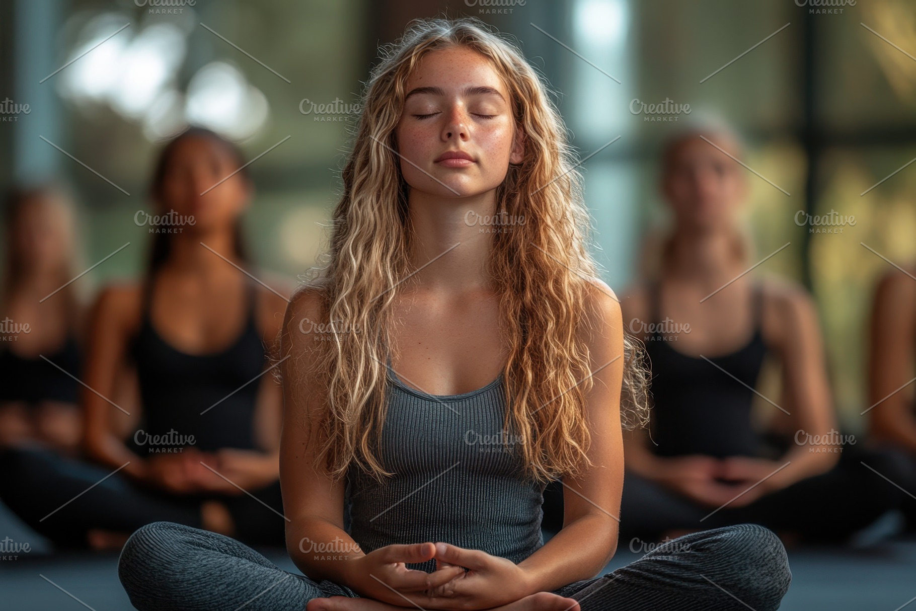 Yoga practice in a serene indoor spa, a Photo by Tanuart