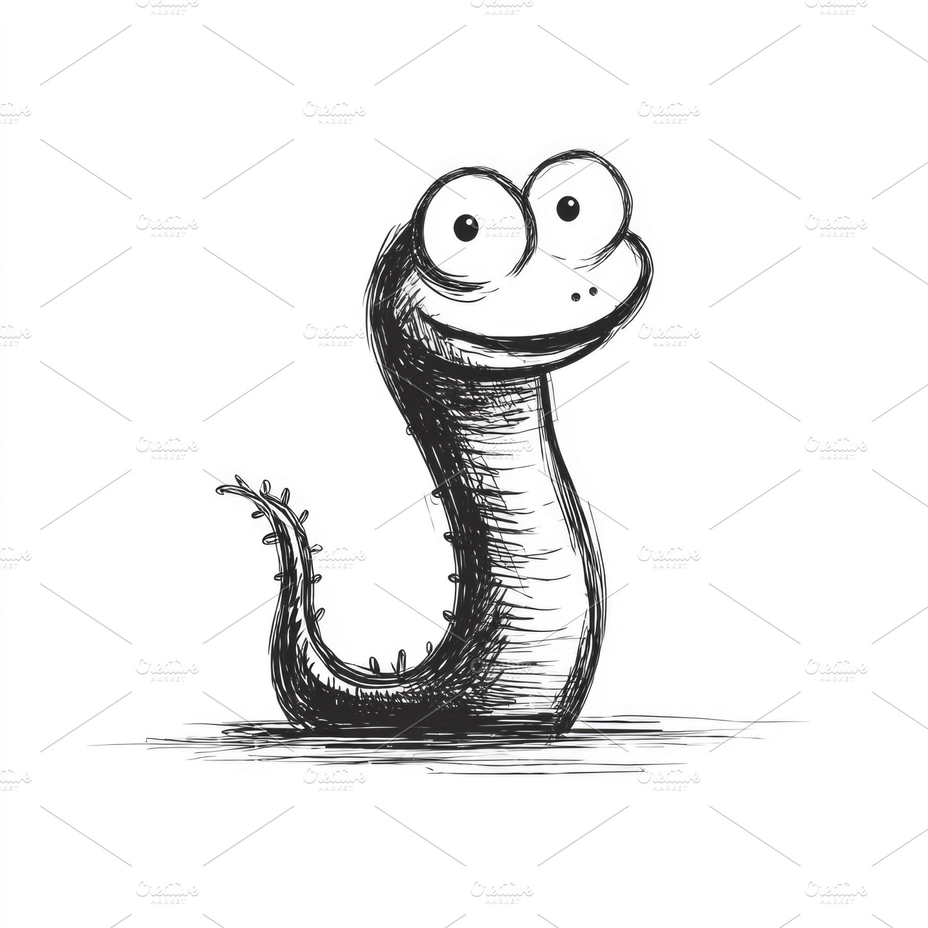 Cute eel doodle illustration in hand drawn black and white sketc, an Animal Photo by José Manuel Gelpi