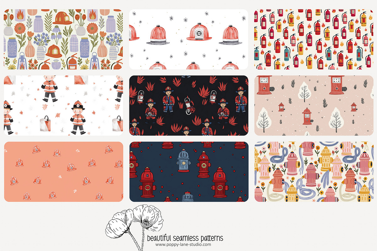 80 fire fighter seamless pattern, a Pattern Graphic by Poppy Lane Studio