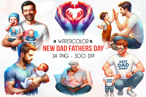 New Dad Fathers Day Watercolor Png, an Illustration by RobertsArt