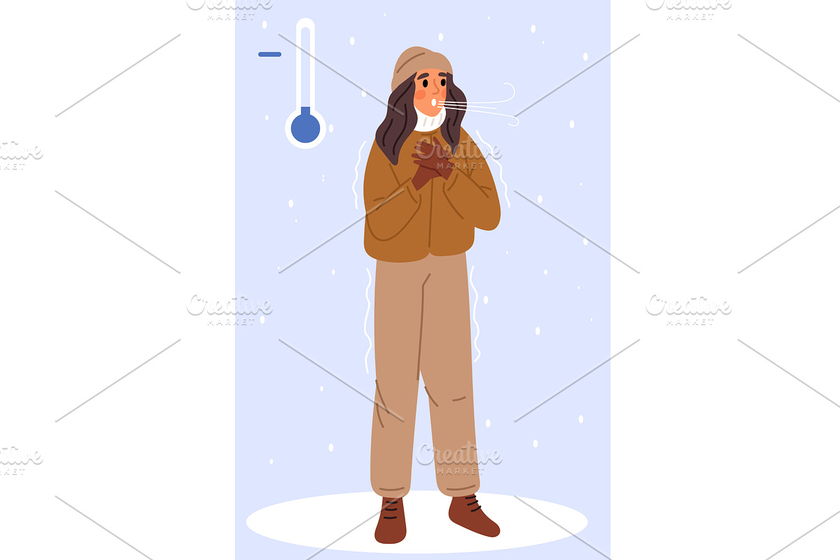 Young girl is freezing outside in, a Person Illustration by Vectorbuum