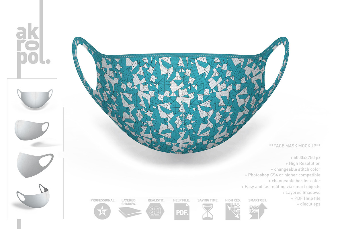 Face Mask Mockup, a Mask Mockup by akropol (Photo 4 of 12)