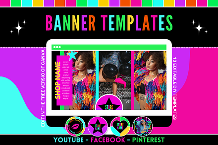 Neon Social Media Banners + Icons, a Social Media Template by SunshineStudioBoutique