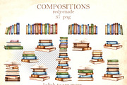 Vintage bookshelf watercolor clipart, an Education Illustration by susie-p-art (Thumbnail 4 of 13)