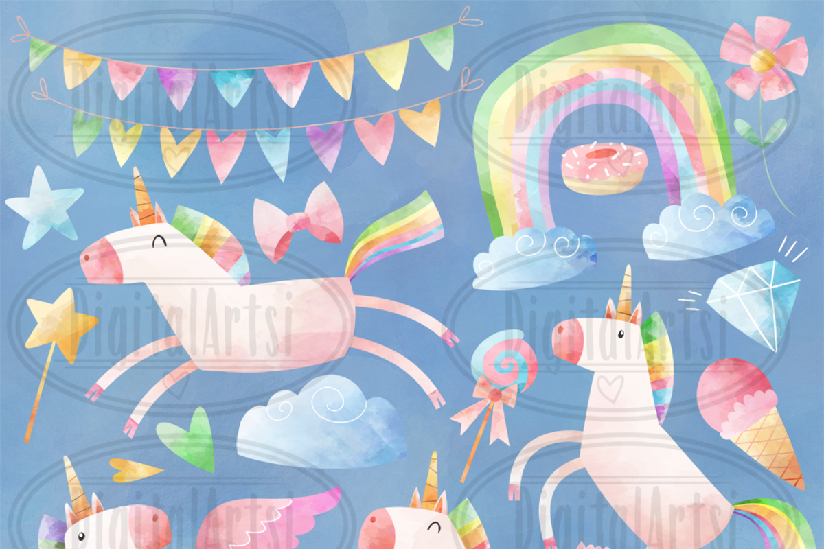 Watercolor Unicorn Clipart, an Animal Illustration by DigitalArtsi (Photo 2 of 5)