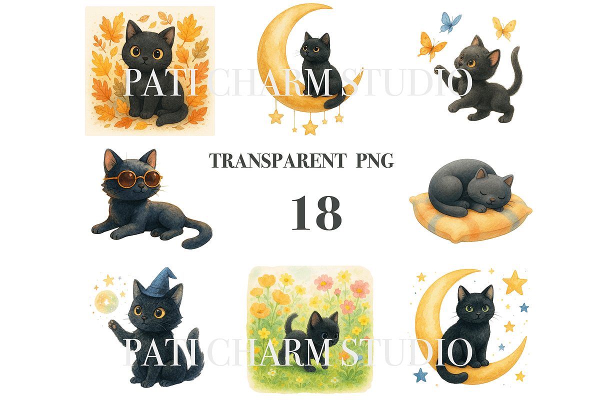 18 Black Cat Clipart, an Animal Illustration by Pati Charm Studio (Photo 3 of 8)