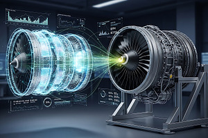 Futuristic jet engine with holograph, a Technology Photo by Artonix