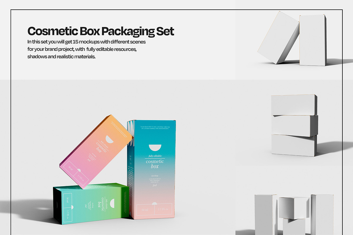 Cosmetic Box Packaging Mockup Set, a Packaging Mockup by Mego-studio (Photo 3 of 7)