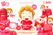 Cupid Mail Service Watercolor, a Seasonal Illustration by CreativeValuation (Thumbnail 1 of 12)
