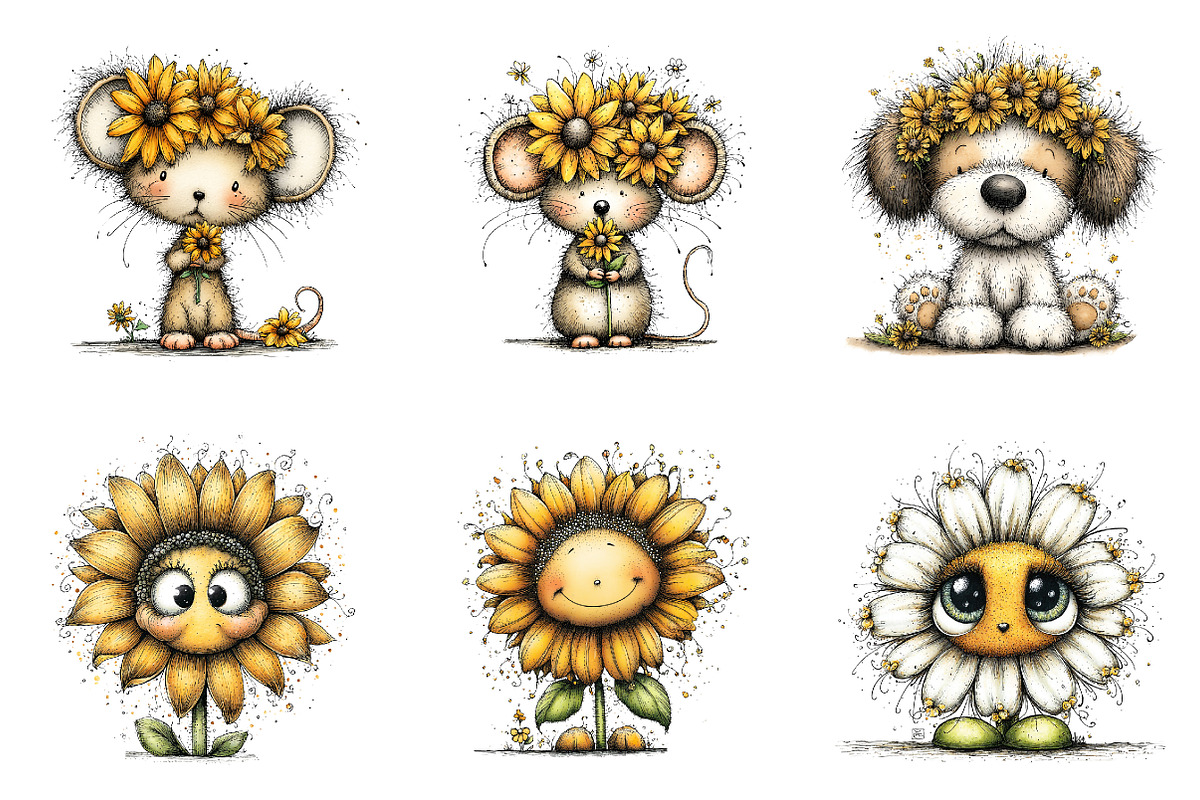 Whimsical safari sunflower clipart, an Illustration by SinaCreation (Photo 4 of 11)