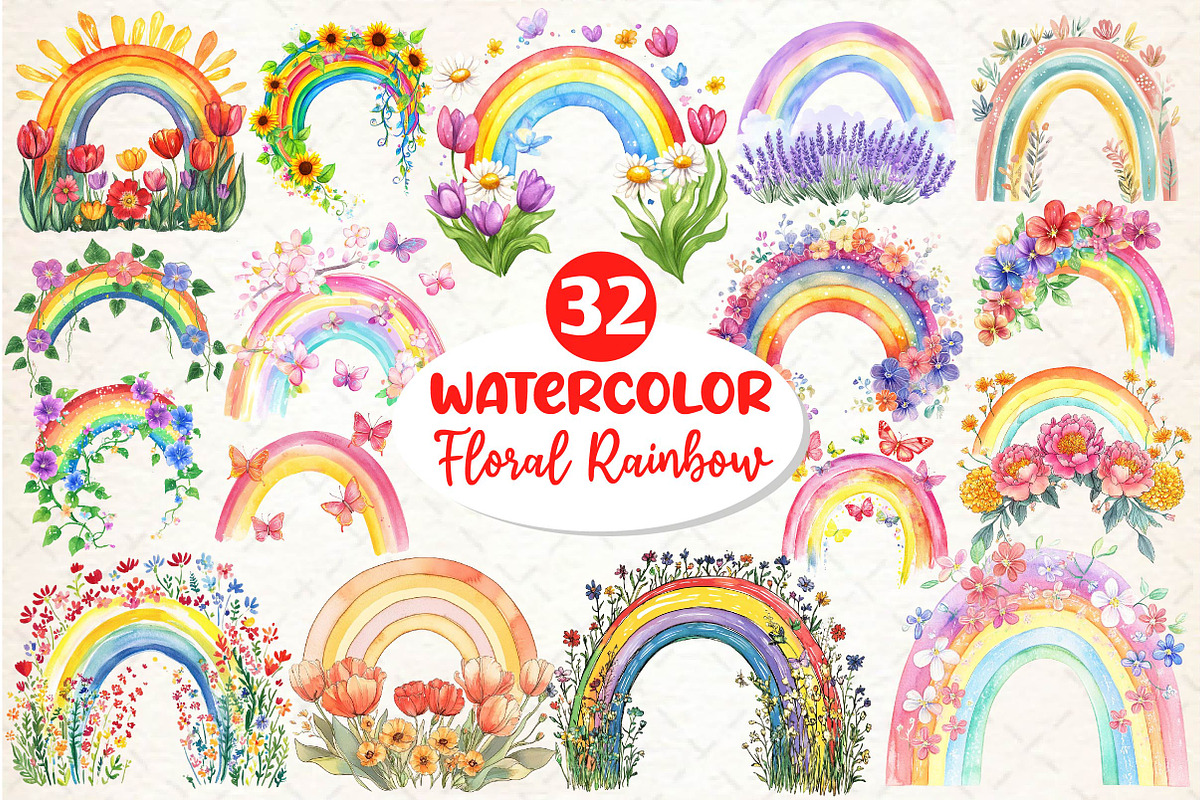 Floral Spring Rainbow Clipart, an Illustration by Dream Creation (Photo 1 of 4)