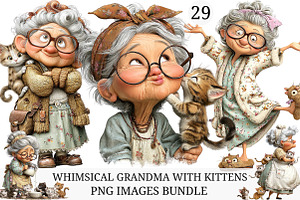Whimsical Grandma with Kittens PNG, an Illustration by Craft Nest