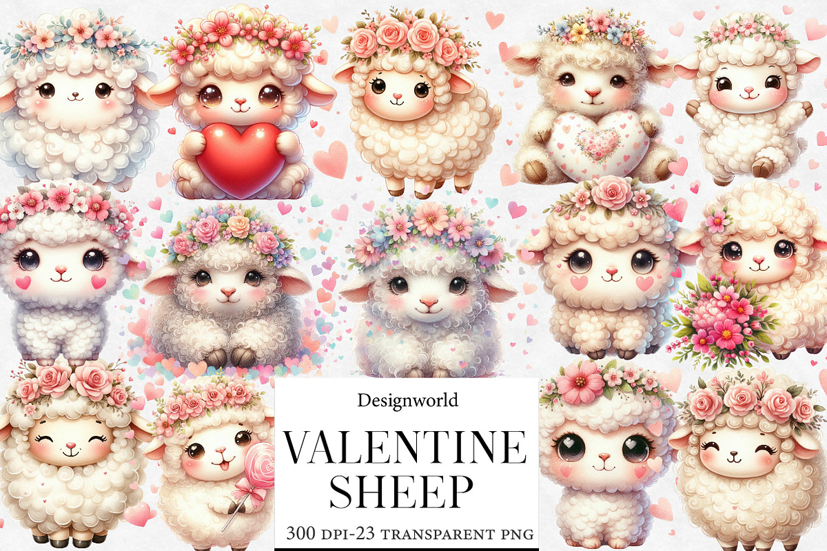 Cute Valentine Sheep Clipart, an Illustration by Designworld (Photo 1 of 6)