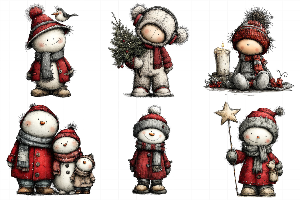 Whimsical Snowman Christmas Clipart, an Illustration by Daily.Designs (Photo 3 of 5)