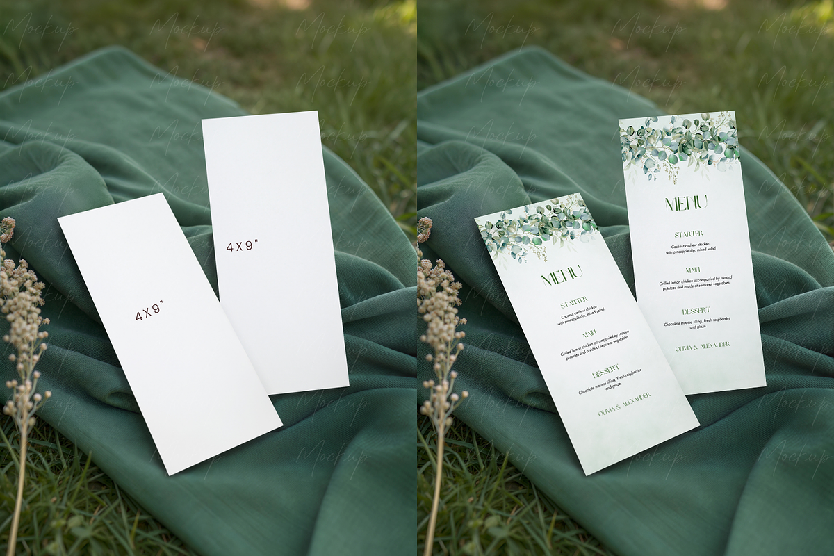 Wedding Menu Mockup Green Flat Lay, a Product Mockup by TatiMockup (Photo 2 of 3)