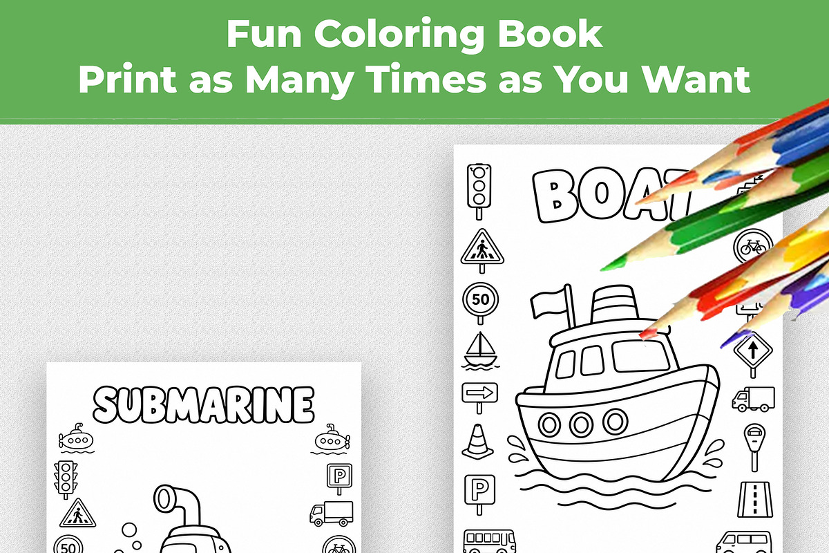 Transportation Coloring Book for Kid, an Education Illustration by Mohammad Sarfaraz (Photo 11 of 17)