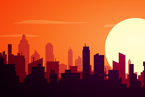 Big City Skyline With Sun Goes Down, a Background Graphic by Black White Mouse Design