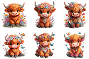 Watercolor Spring Highland Cow Clipa, an Illustration by CraftArtStudio (Thumbnail 2 of 6)