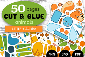 Cut and Glue Animal Kids Worksheets