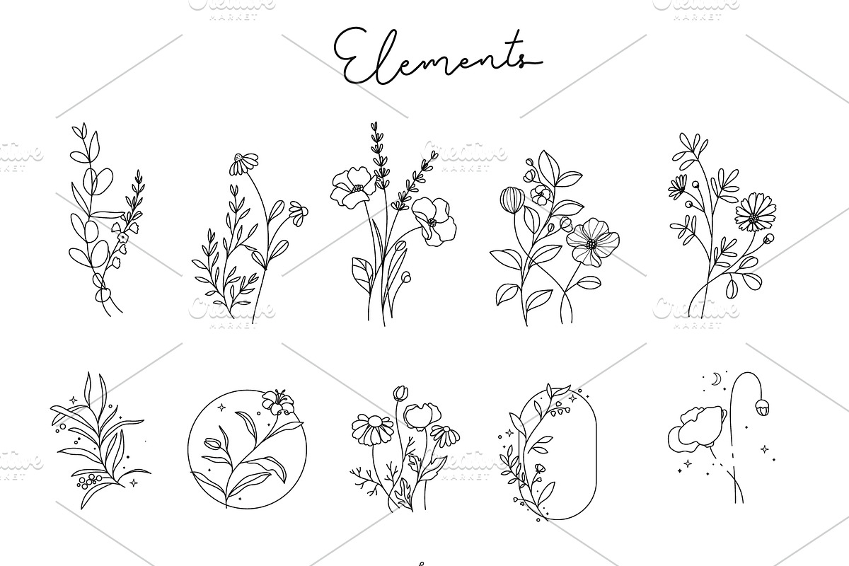 Minimal line flower botanical doodle, a Decorative Illustration by MooBeer (Photo 2 of 8)