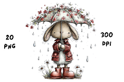 Whimsical Rainy Bunny Clipart, an Animal Illustration by GiraffeCreative (Thumbnail 13 of 19)