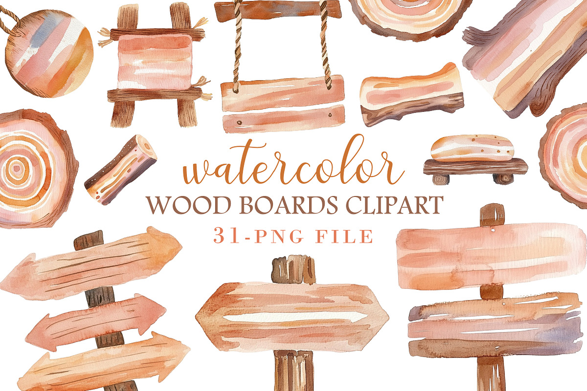 Watercolor Wood Boards Clipart, an Illustration by Libby Wishes (Photo 1 of 4)