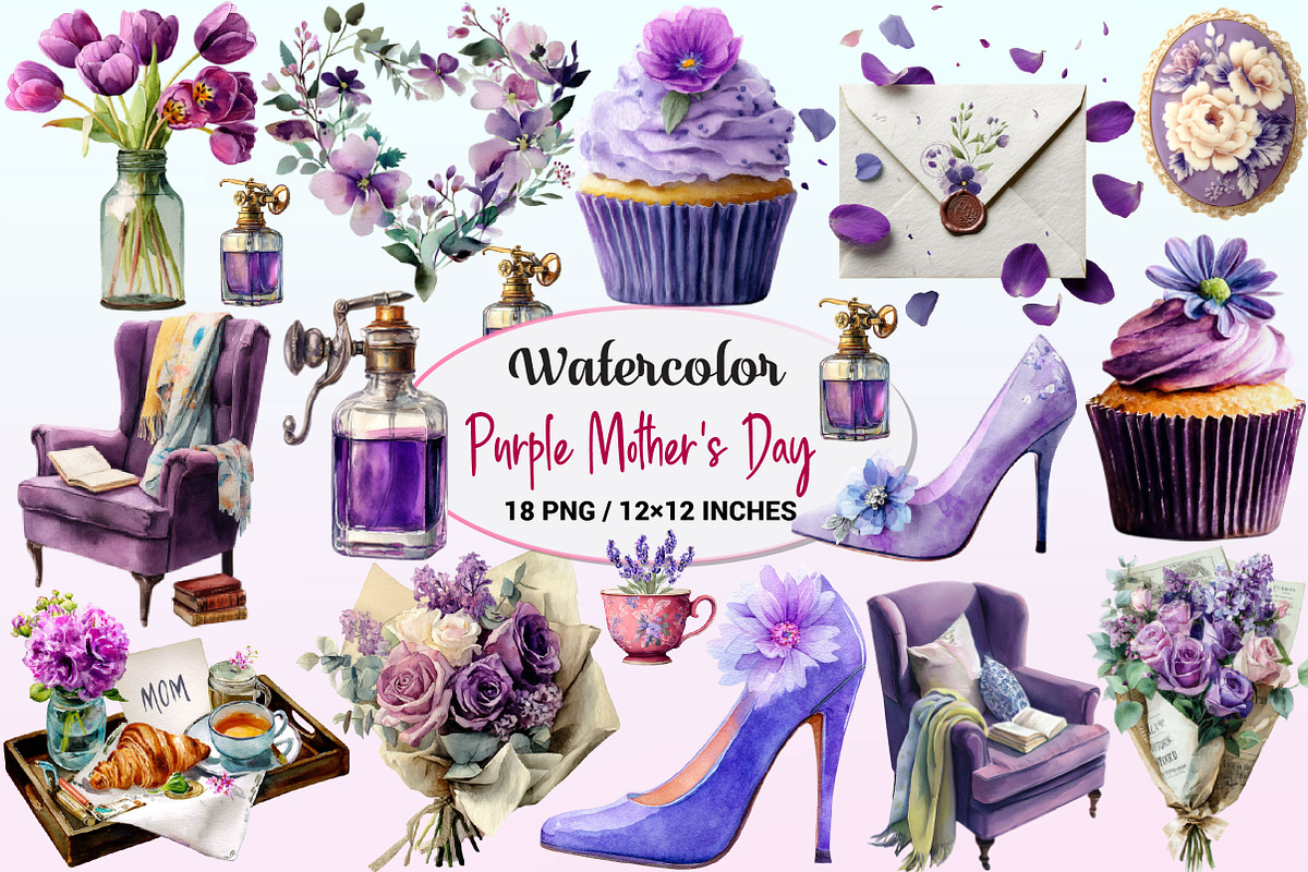 Purple Mother's Day Clipart, a Graphic by CitraGraphics (Photo 1 of 4)