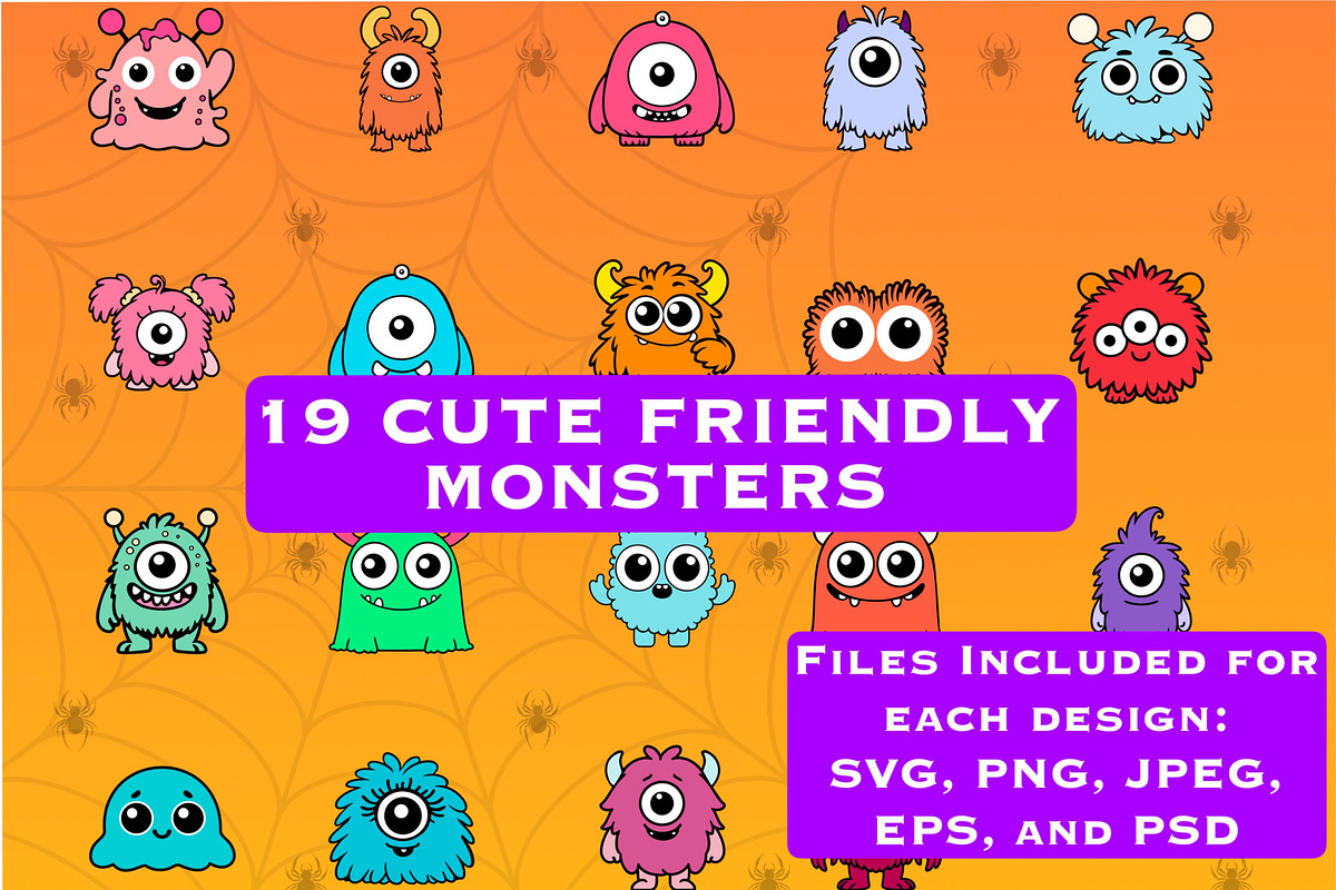 19 Cartoon Friendly Monsters, a Seasonal Illustration by Baby Squid Ink (Photo 1 of 7)