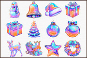 Iridescent Christmas Clipart Bundle, an Illustration by Sublimation Artist (Thumbnail 3 of 6)