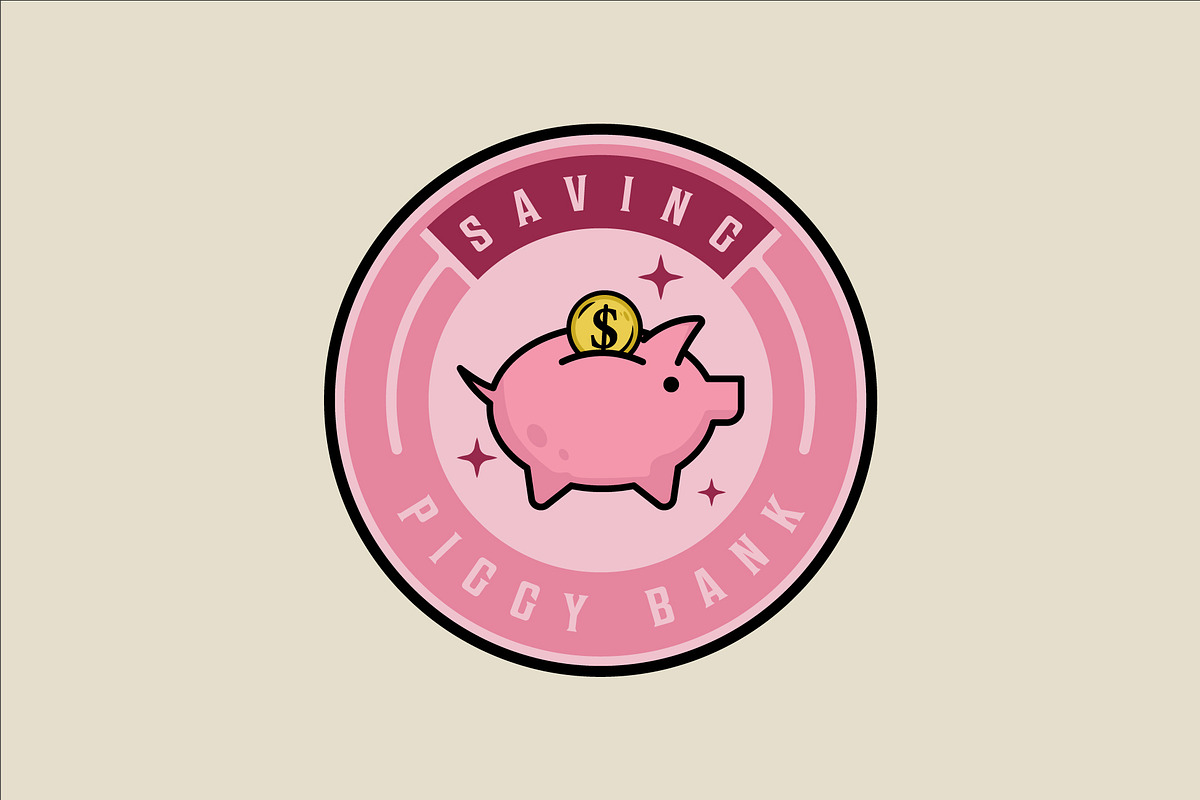 piggy bank emblem logo vector color, a Branding & Logo Template by zyxroun shop