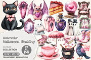 Pink Halloween Witch Wedding Clipart, an Illustration by Dream Creation (Thumbnail 1 of 7)