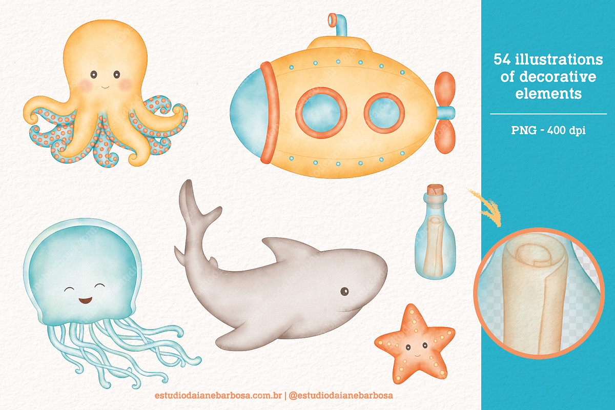 Under the Sea - Cliparts Set, an Illustration by Estudio Daiane Barbosa (Photo 4 of 10)