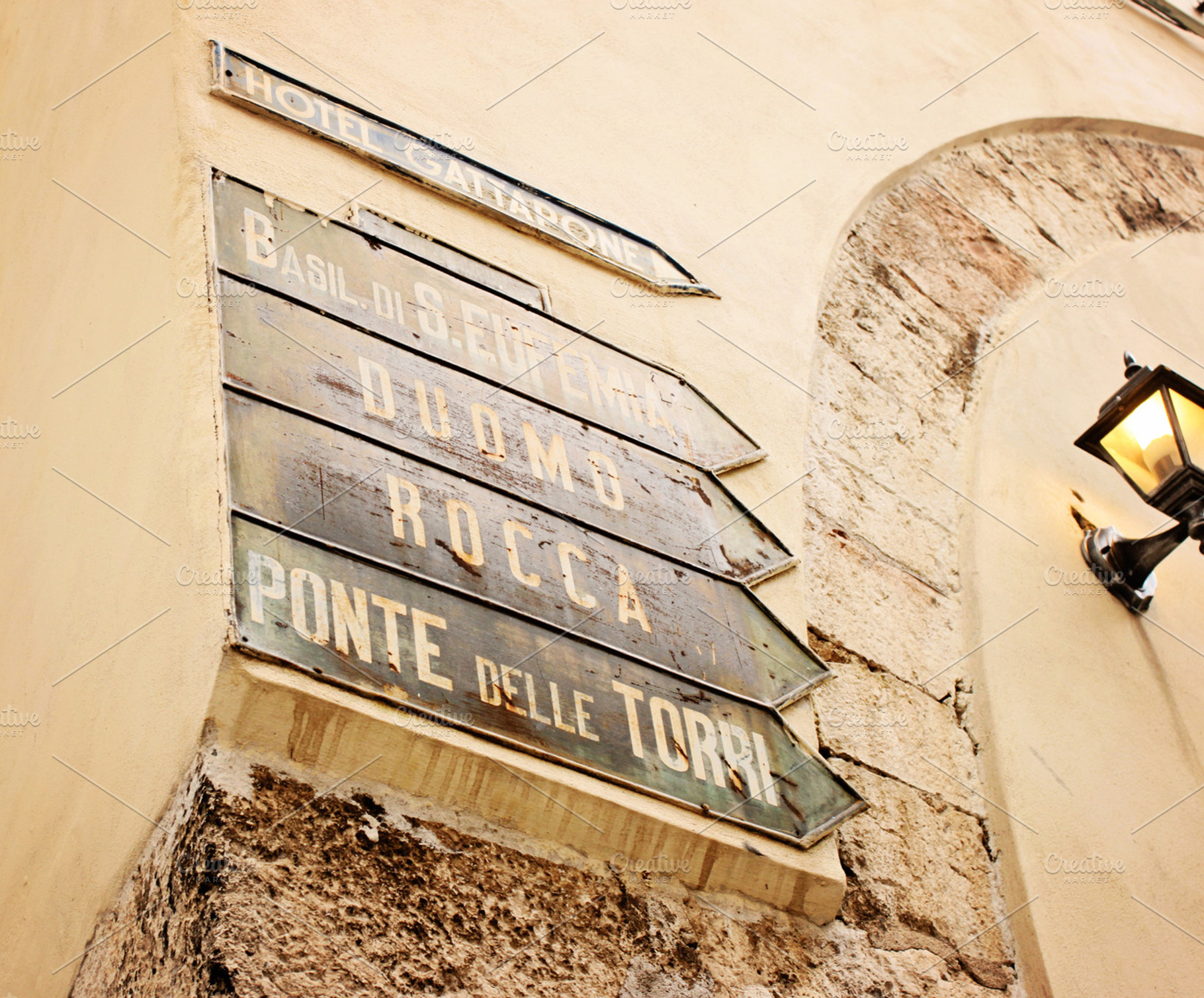 Spoleto street signs stock picture, a Transportation Photo by Bellano Web Studio